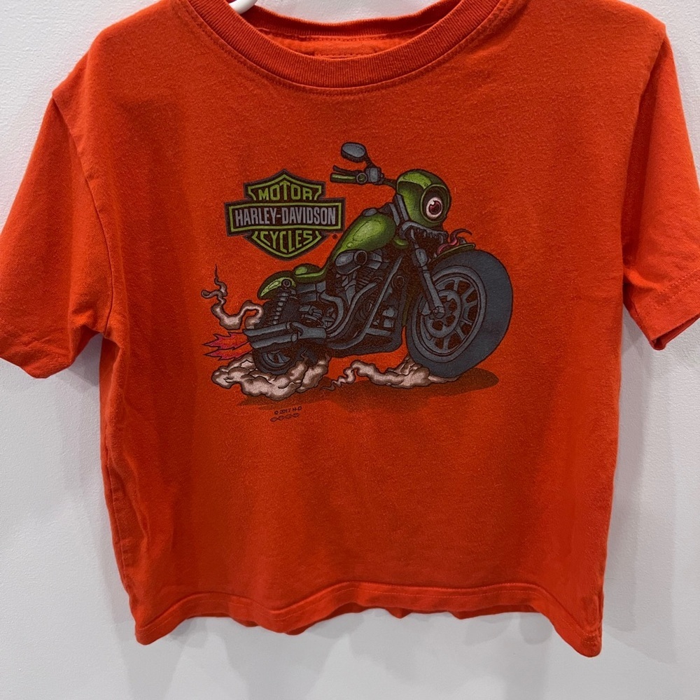 ❤️4/20 ❤️ Harley-Davidson Kids Orange Tee with Green Motorcycle Design